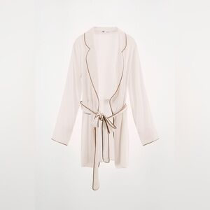 ZARA PIPED TRIM 100% SILK SHIRT SIZE M